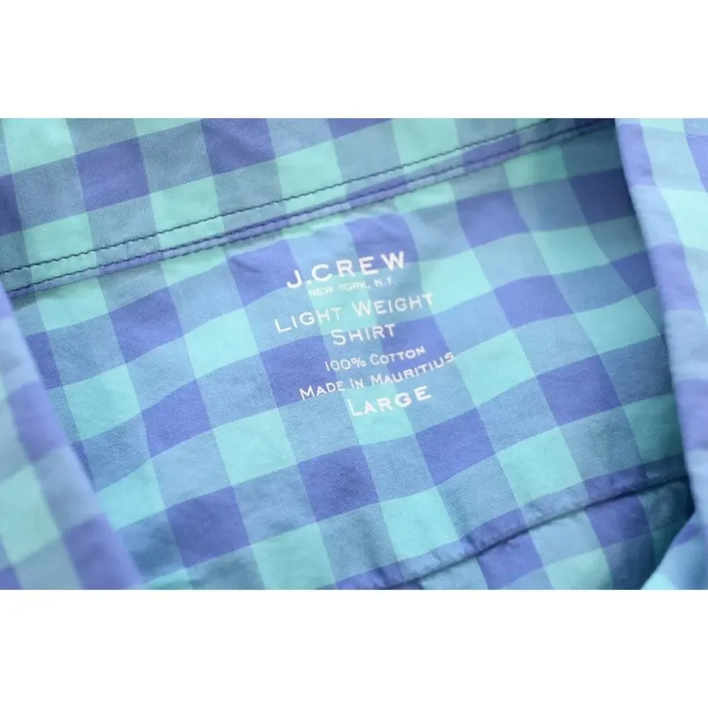 J Crew Light Weight Button‎ Up Shirt Short Sleeve Plaid Casual Mens Sz Large